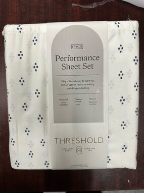 Threshold Performance Twin XL Sheet Set - White with Navy Dot Print